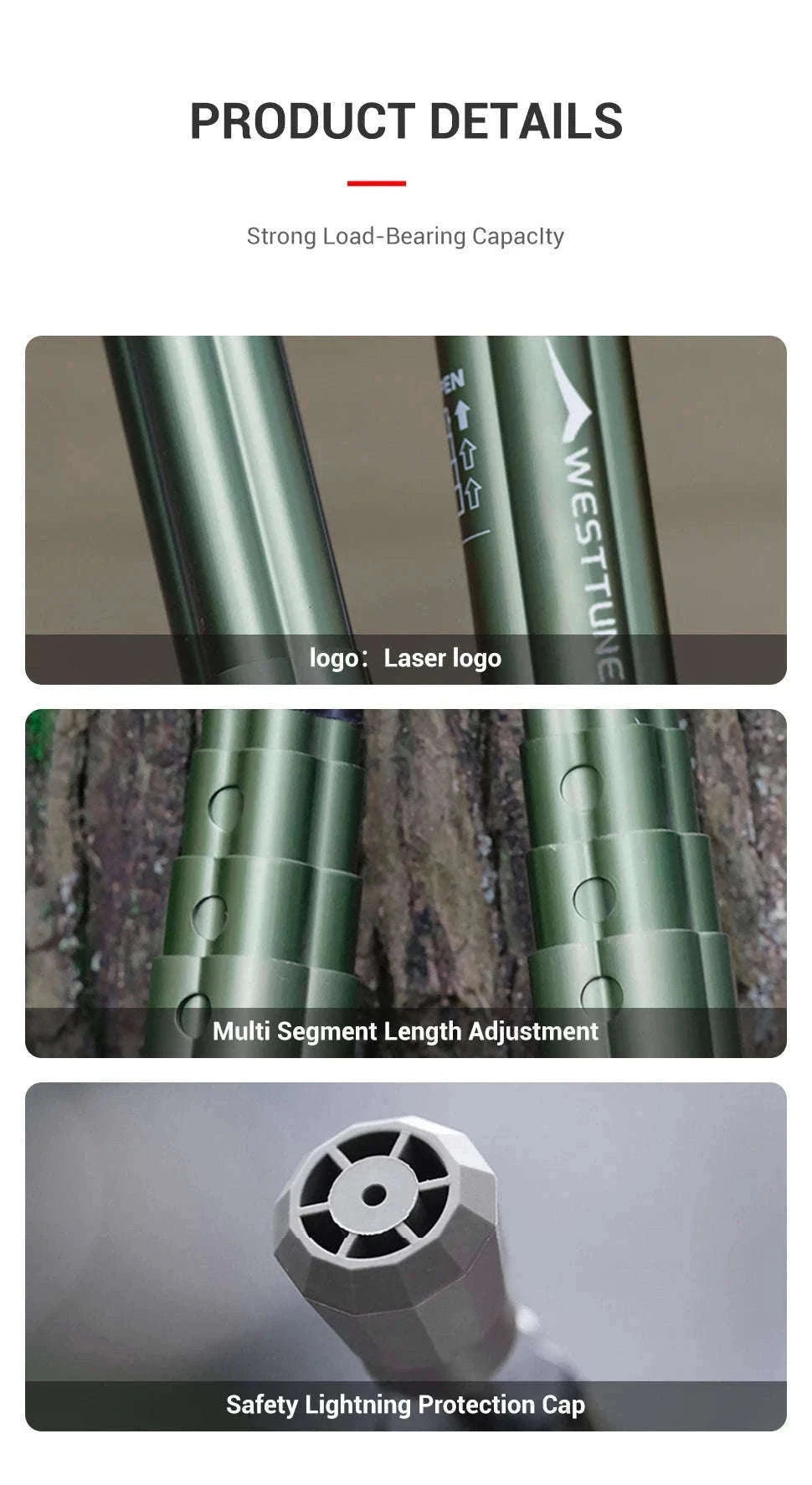 Adjustable Aluminum Tent Pole for Camping, Beach Shelters-Black-1pc