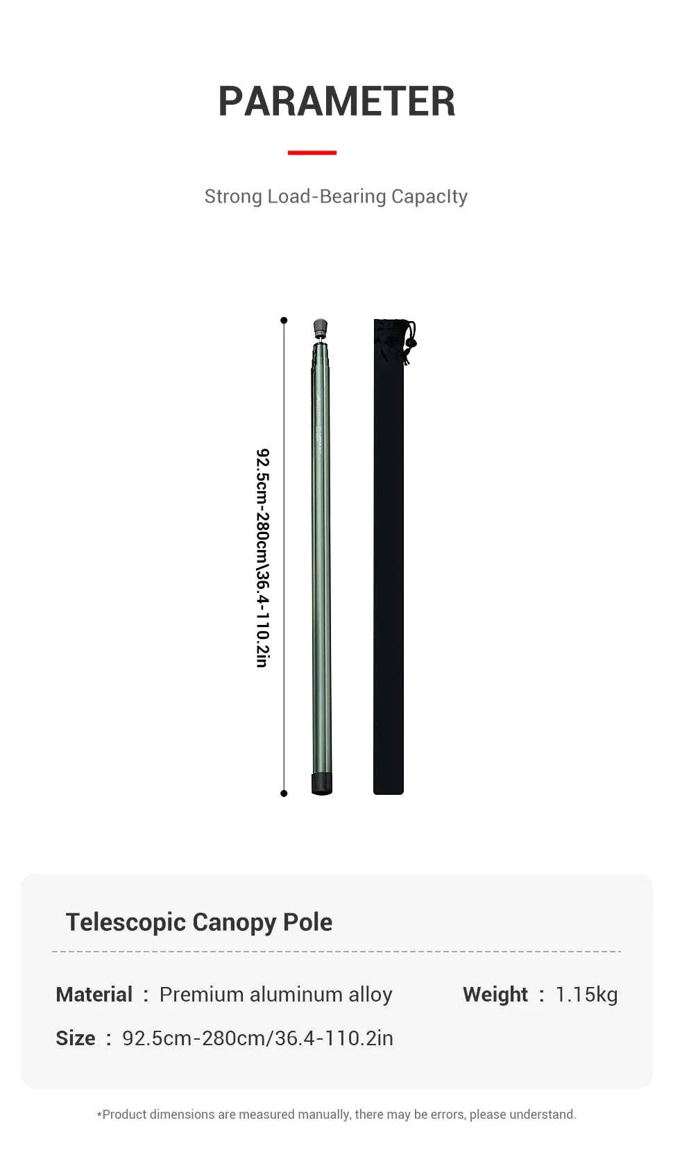 Adjustable Aluminum Tent Pole for Camping, Beach Shelters-Black-1pc