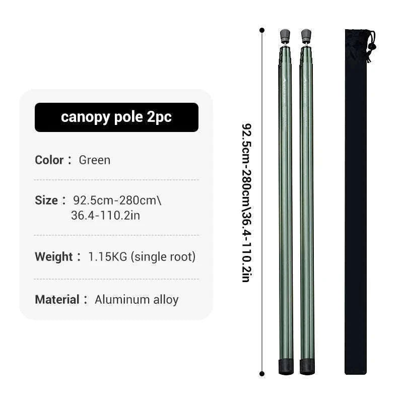 Adjustable Aluminum Tent Pole for Camping, Beach Shelters-Black-1pc