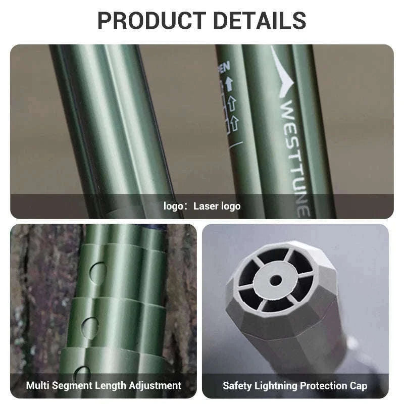 Adjustable Aluminum Tent Pole for Camping, Beach Shelters-Black-1pc