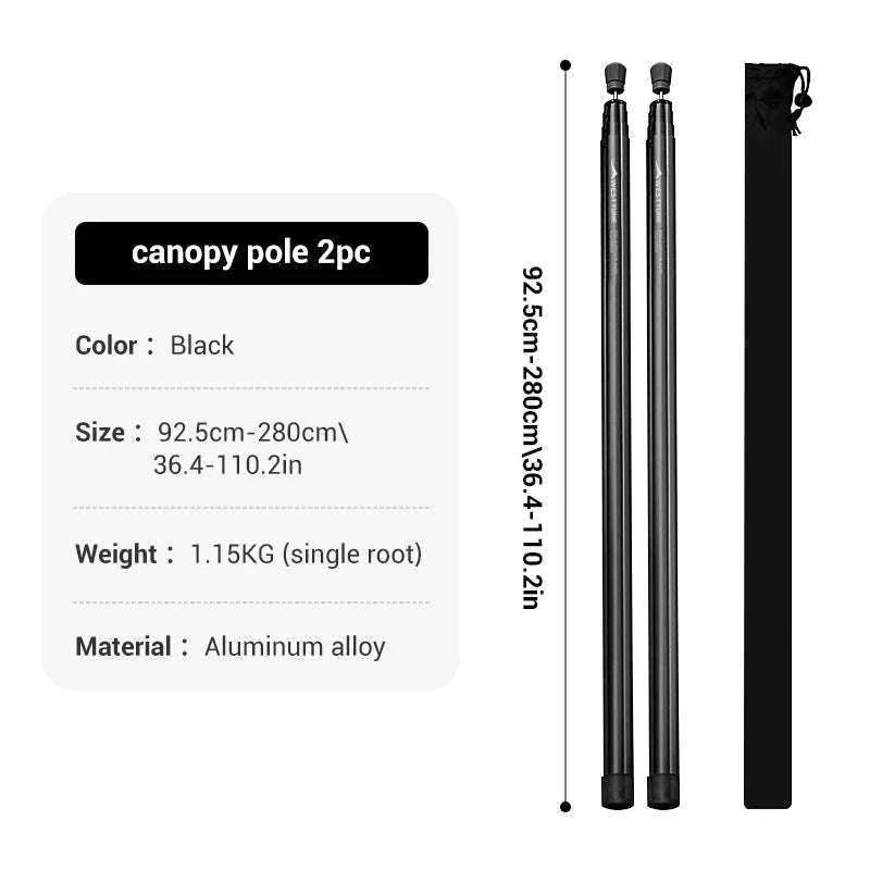 Adjustable Aluminum Tent Pole for Camping, Beach Shelters-Black-1pc