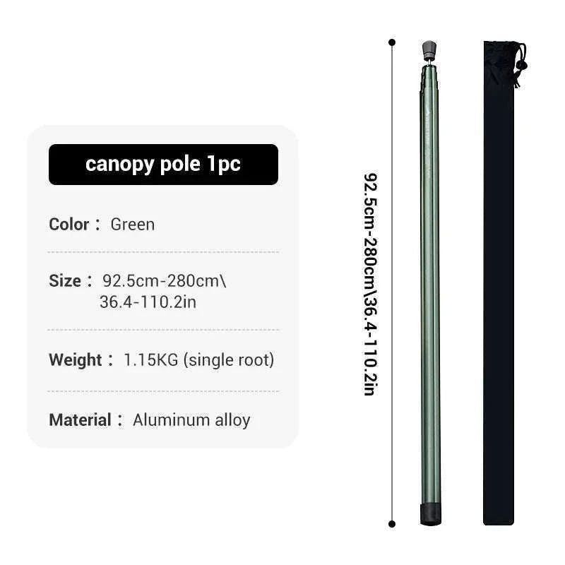 Adjustable Aluminum Tent Pole for Camping, Beach Shelters-Black-1pc