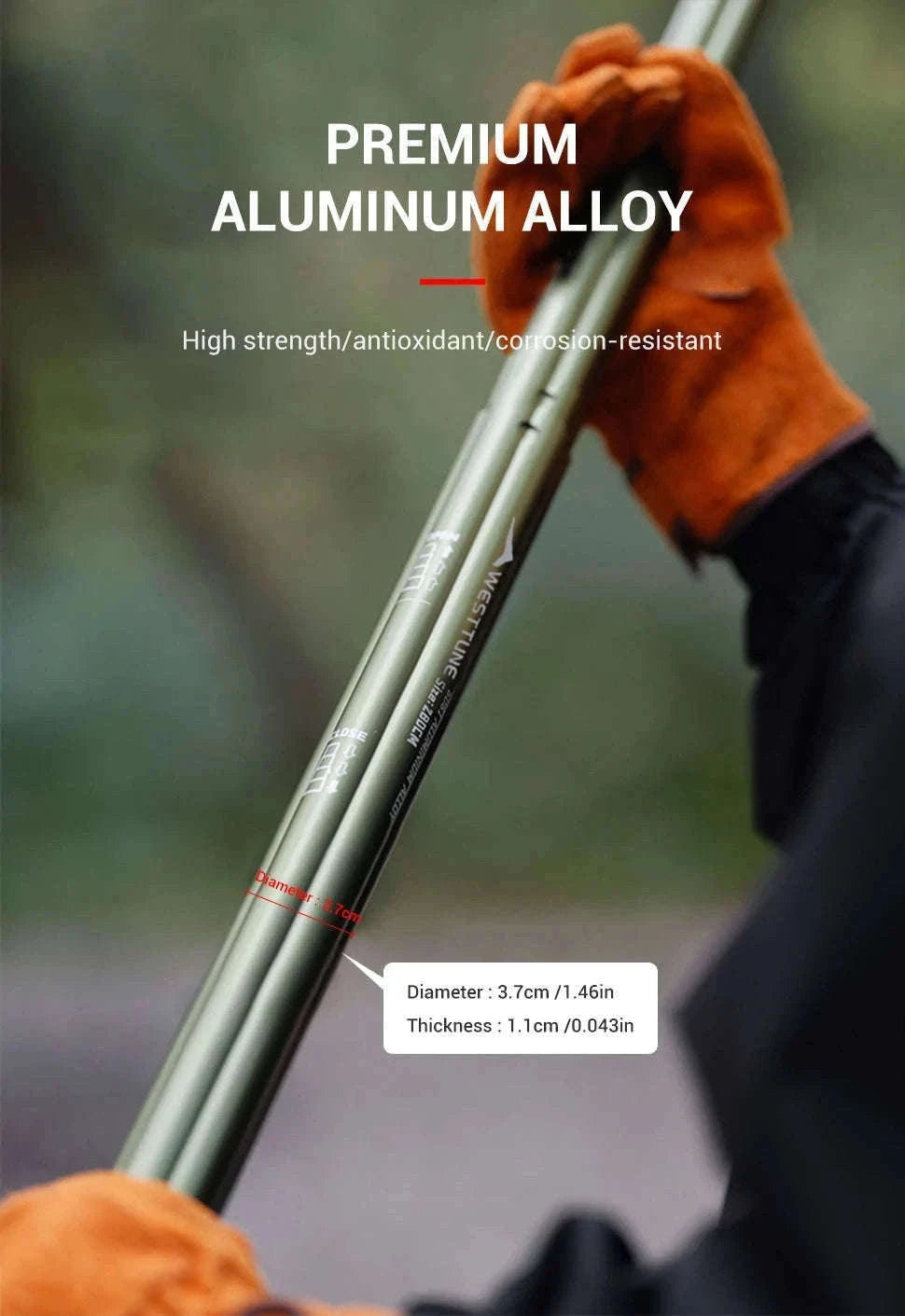 Adjustable Aluminum Tent Pole for Camping, Beach Shelters-Black-1pc