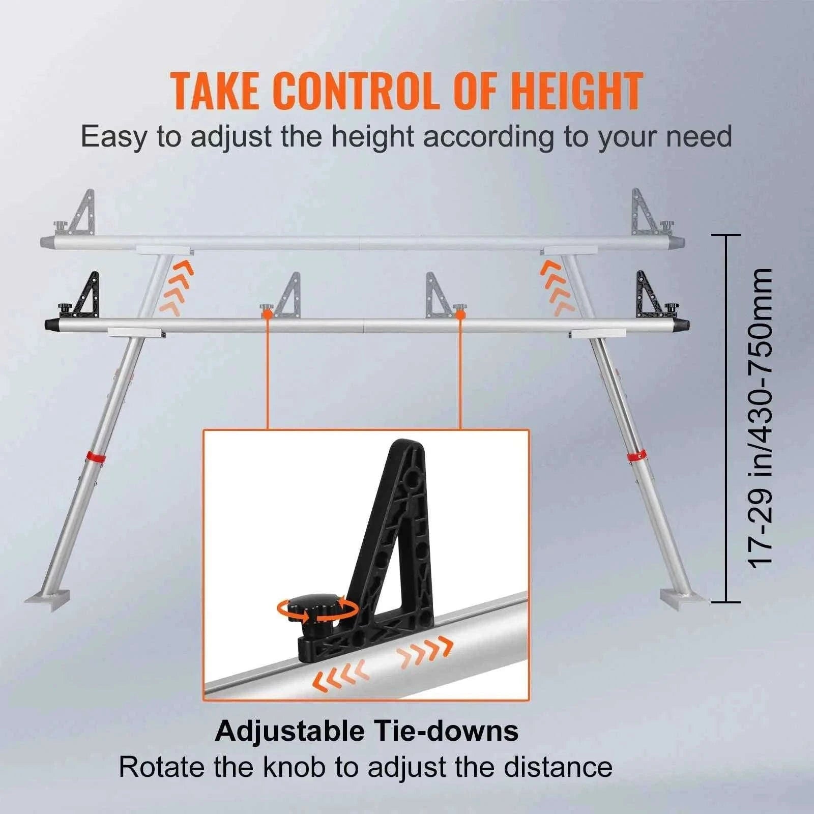 Adjustable Aluminum Truck Rack with No-Drill C-Clamps-71 inch17-29 inch / United States