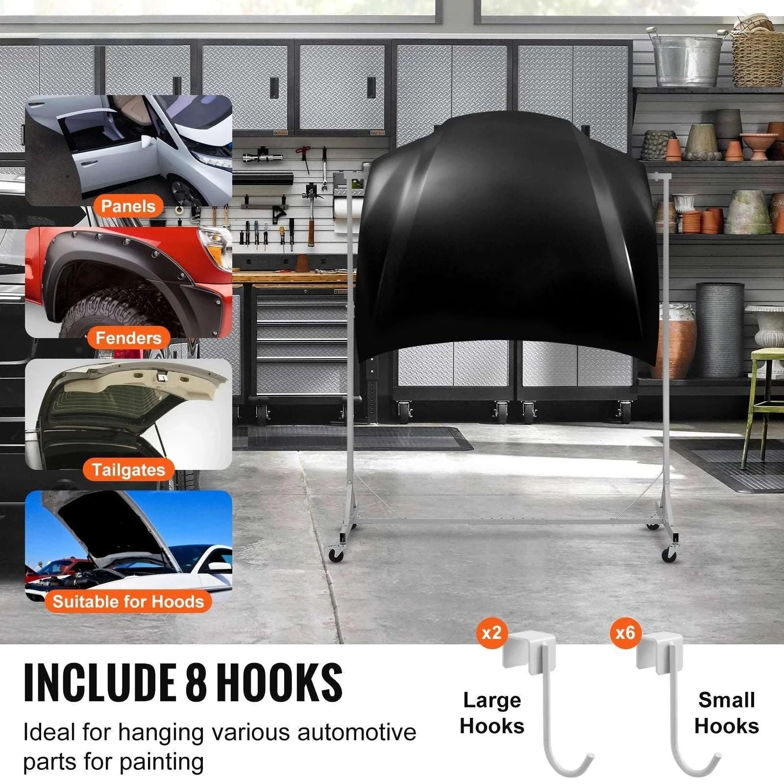 Adjustable Automotive Paint Drying Rack with Hooks & Wheels-66 lbs / United States