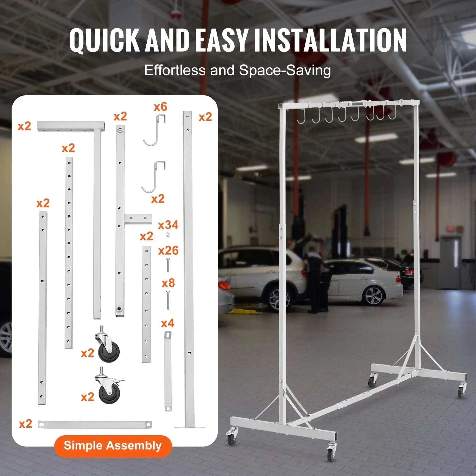 Adjustable Automotive Paint Drying Rack with Hooks & Wheels-66 lbs / United States