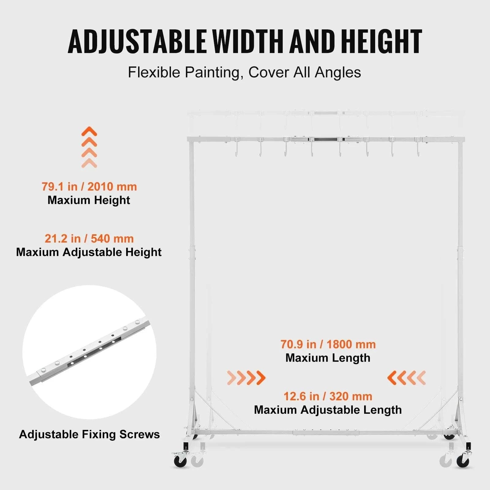 Adjustable Automotive Paint Drying Rack with Hooks & Wheels-66 lbs / United States