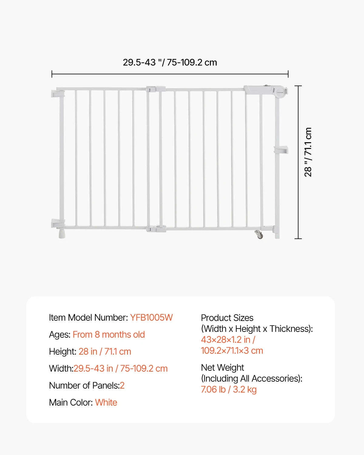 Adjustable Baby Gate for Child and Pet Safety-WHITE / france