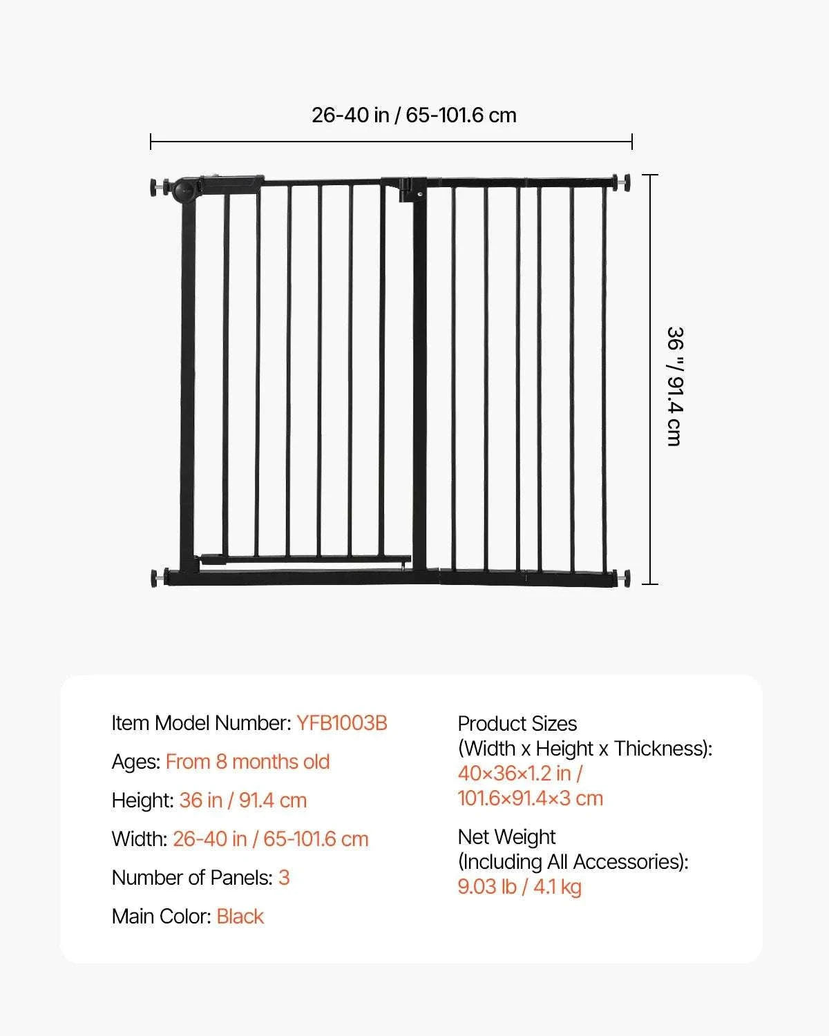 Adjustable Baby Gate with Auto-Close Door for Stairs and Doorways-W29.5-37in 30inH / United States
