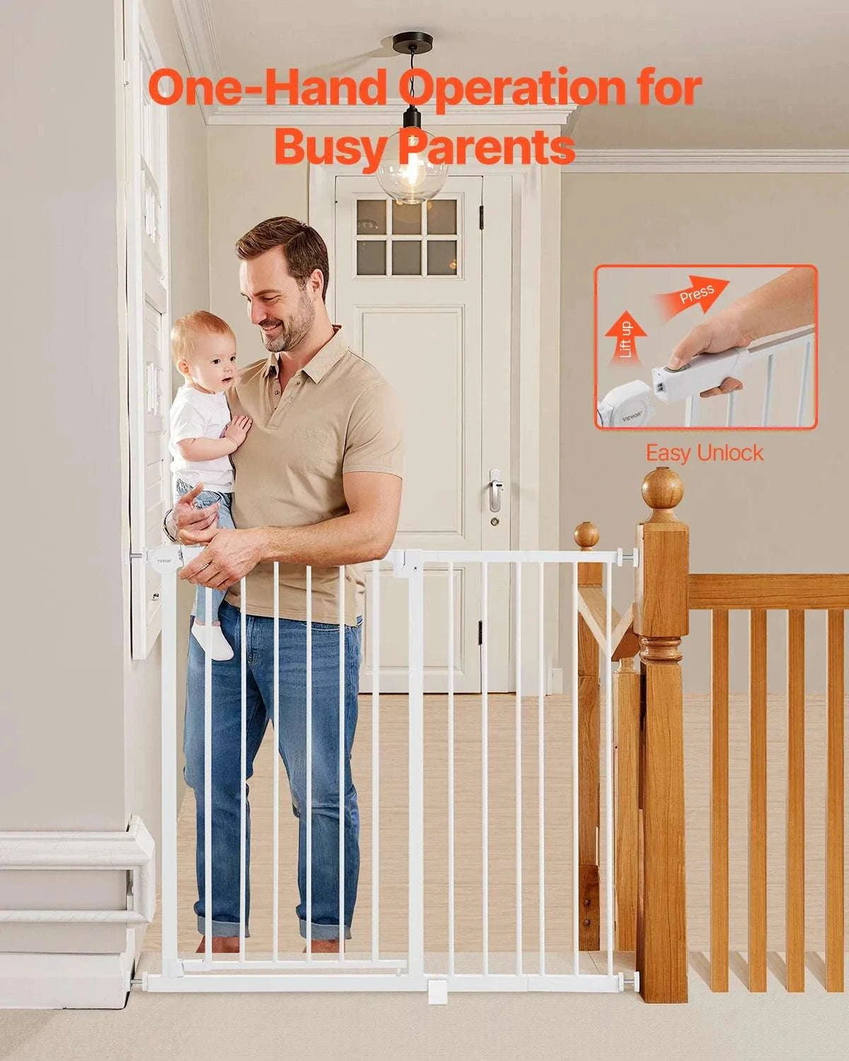Adjustable Baby Gate with Auto-Close Door for Stairs and Doorways-W29.5-37in 30inH / United States
