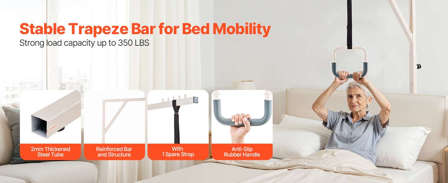 Adjustable Bed Trapeze Bar with Wheels – 350 lb Support Frame-350 lbs / United States