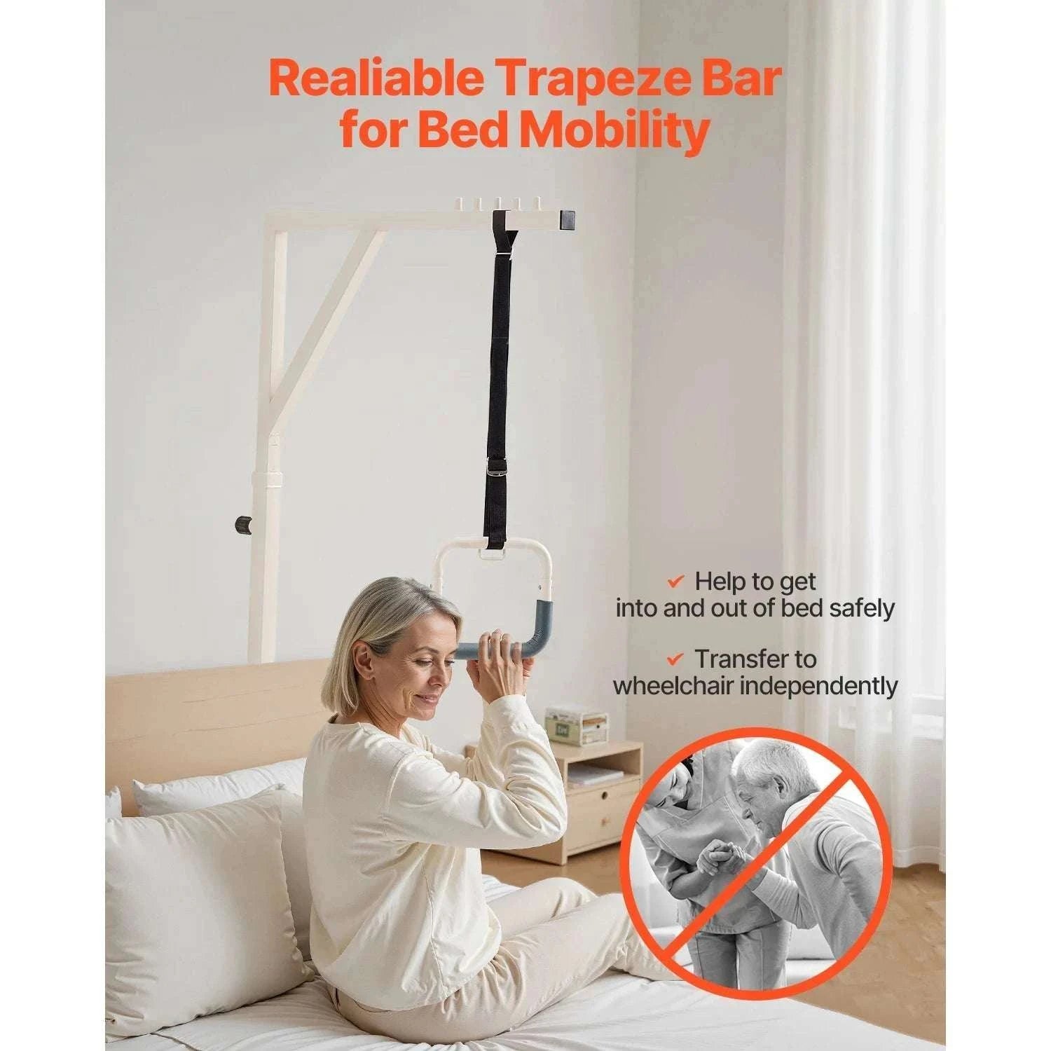 Adjustable Bed Trapeze Bar with Wheels – 350 lb Support Frame-350 lbs / United States