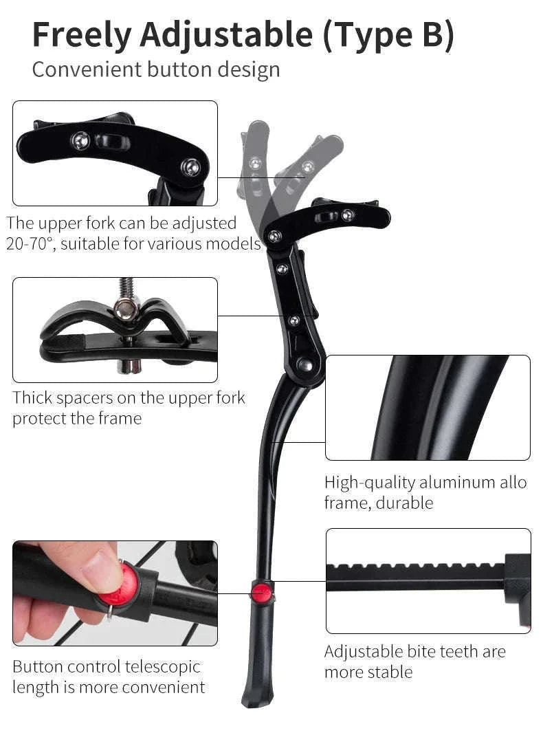 Adjustable Bicycle Kickstand with Stable Anti-Slip Foot Support-JC1005BK