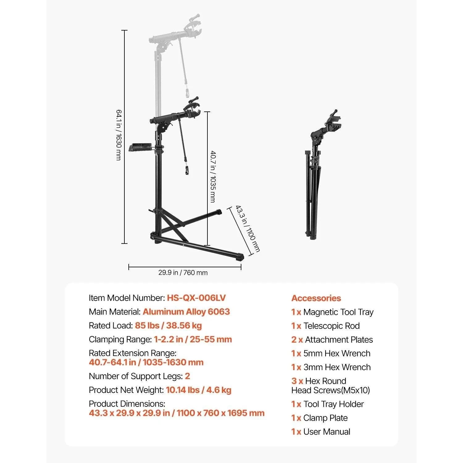 Adjustable Bike Repair Stand with 360° Clamp & Tool Tray-aluminum alloy 110lb / GERMANY