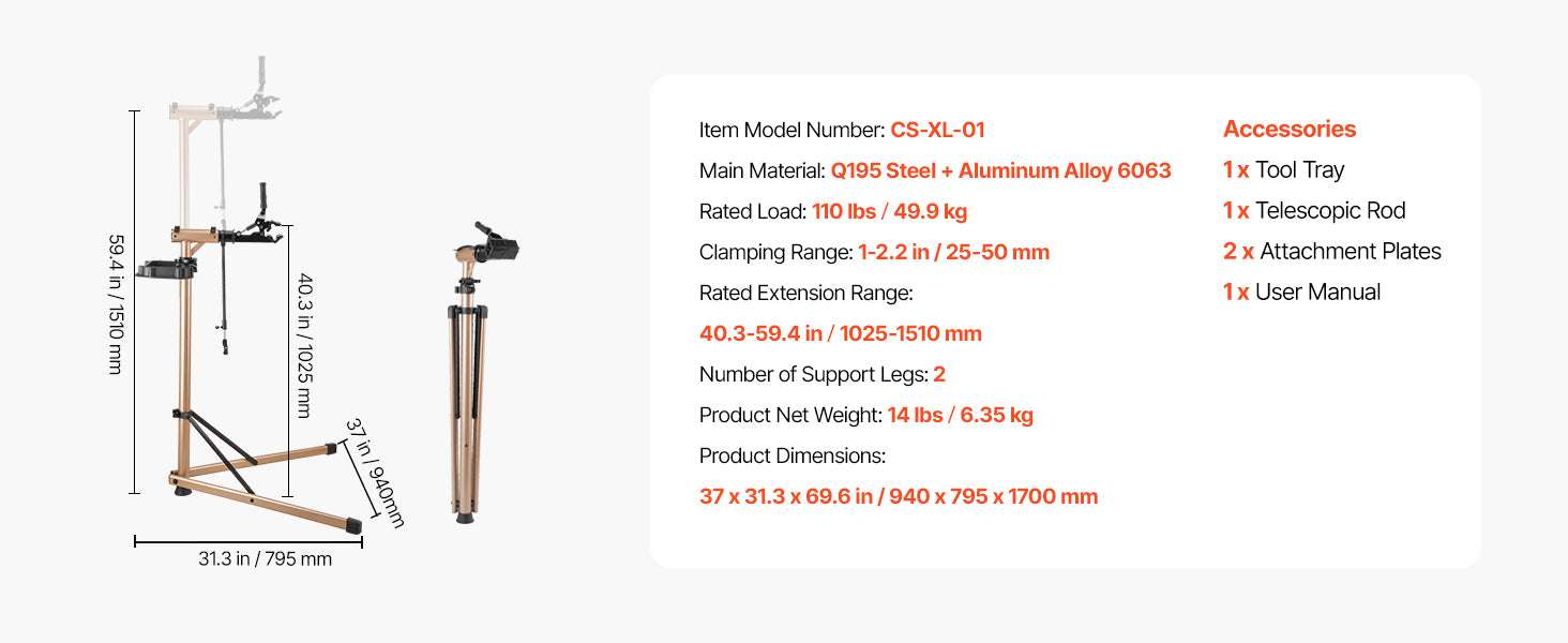 Adjustable Bike Repair Stand with 360° Clamp & Tool Tray-aluminum alloy 110lb / GERMANY