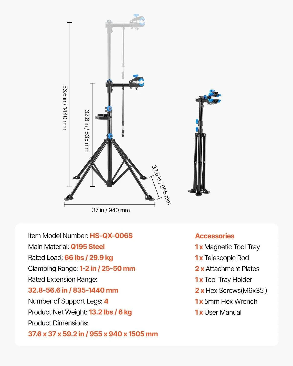 Adjustable Bike Repair Stand with 360° Clamp & Tool Tray-aluminum alloy 110lb / GERMANY
