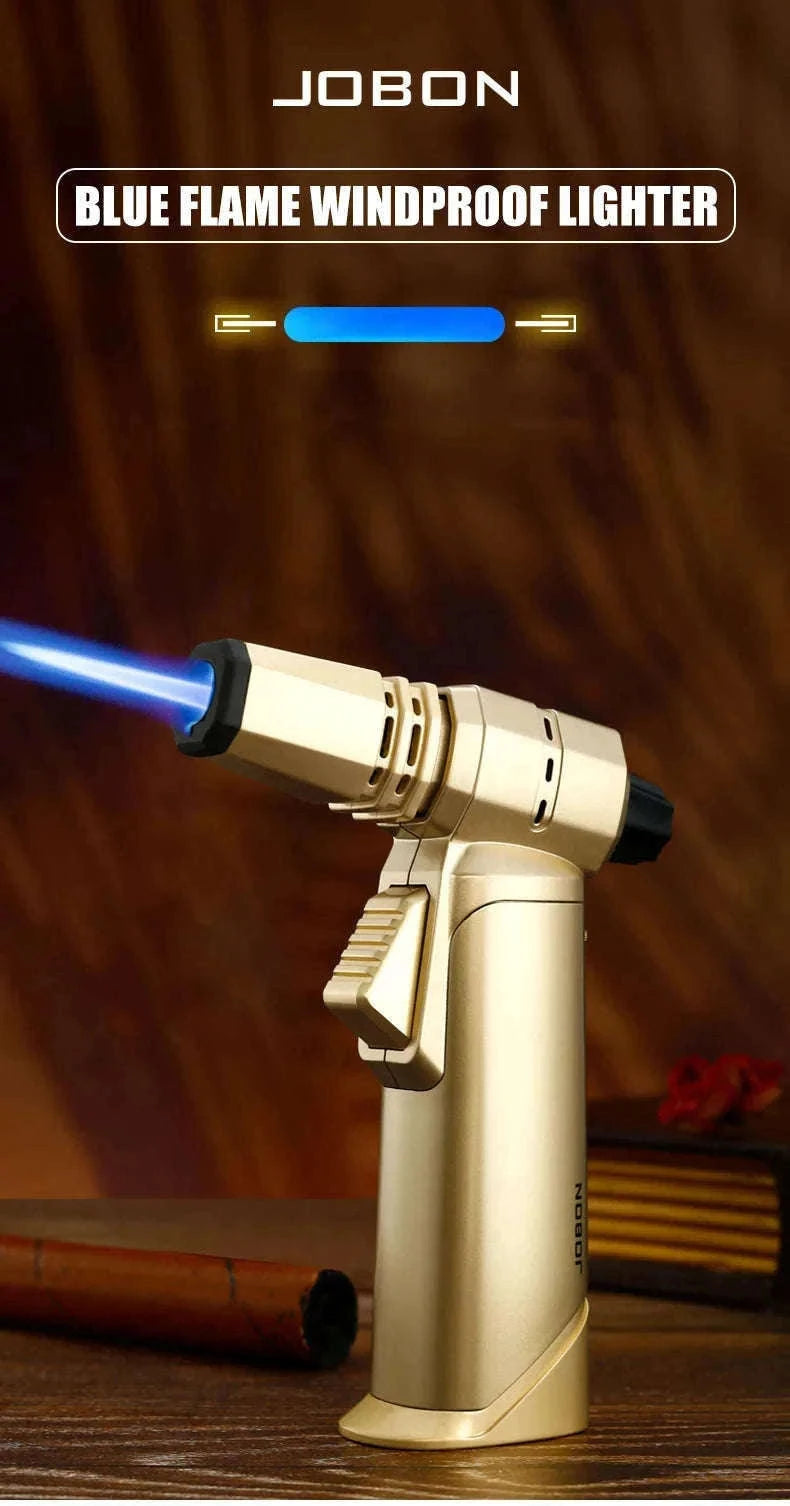 Adjustable Blue Flame Torch Lighter with 360° Rotation and Lock-White