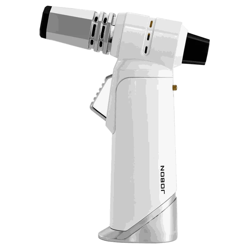 Adjustable Blue Flame Torch Lighter with 360° Rotation and Lock-White
