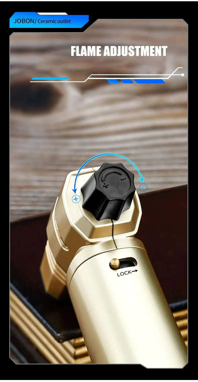 Adjustable Blue Flame Torch Lighter with 360° Rotation and Lock-White
