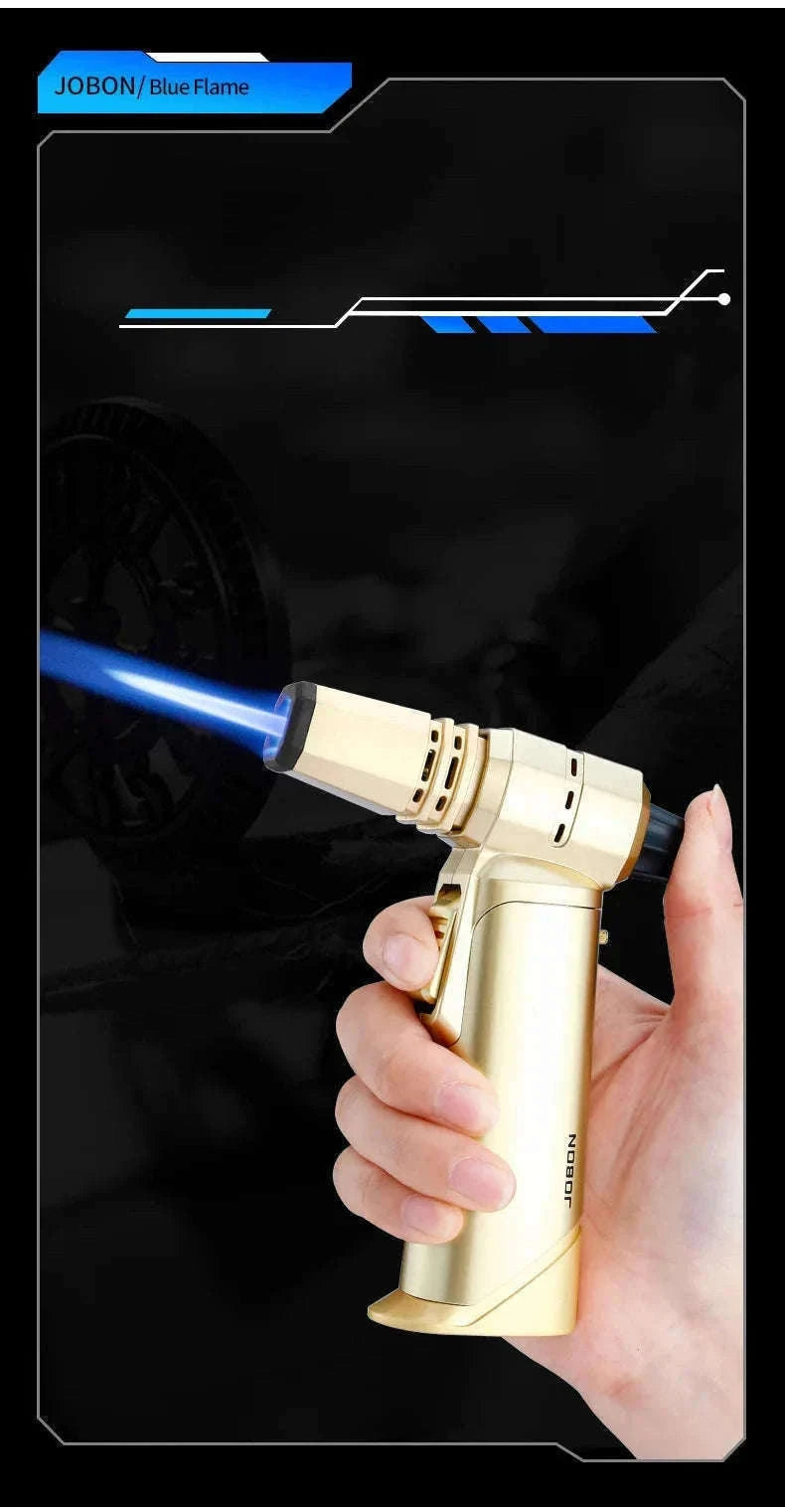 Adjustable Blue Flame Torch Lighter with 360° Rotation and Lock-White