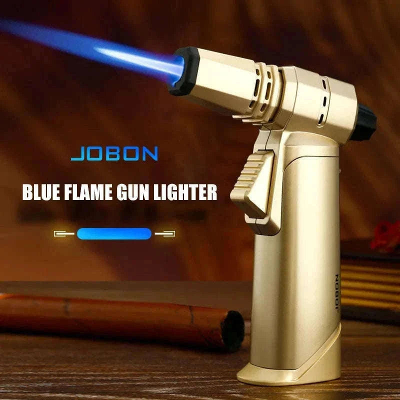 Adjustable Blue Flame Torch Lighter with 360° Rotation and Lock-White