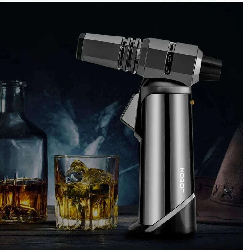 Adjustable Blue Flame Torch Lighter with 360° Rotation and Lock-White