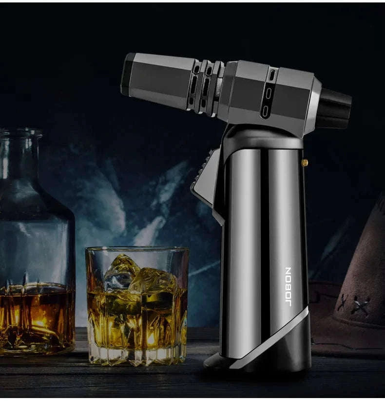 Adjustable Blue Flame Torch Lighter with 360° Rotation and Lock-White