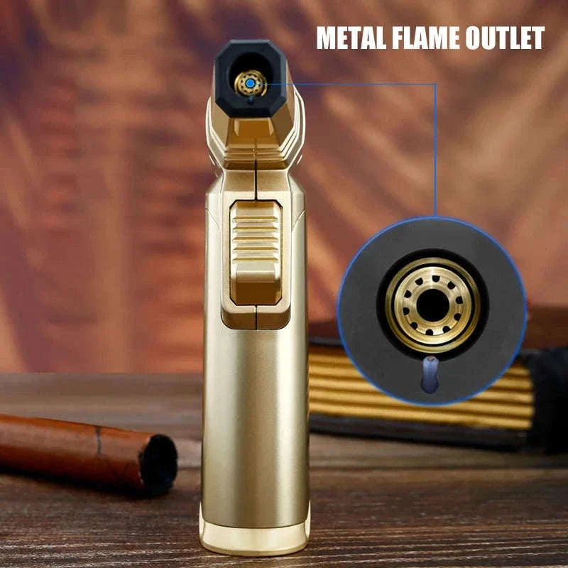 Adjustable Blue Flame Torch Lighter with 360° Rotation and Lock-White