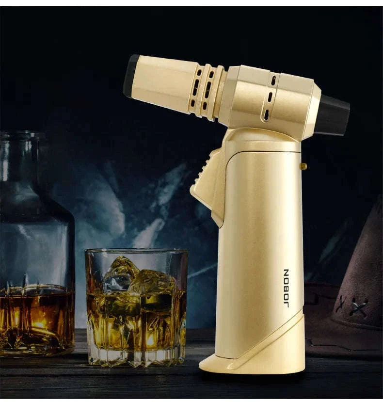 Adjustable Blue Flame Torch Lighter with 360° Rotation and Lock-White