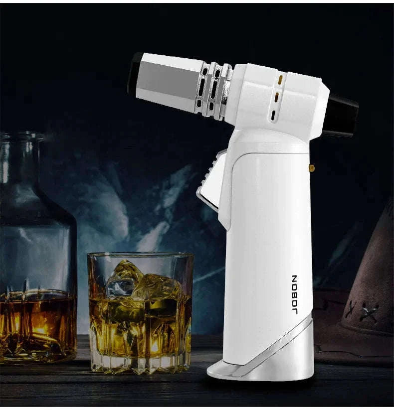 Adjustable Blue Flame Torch Lighter with 360° Rotation and Lock-White