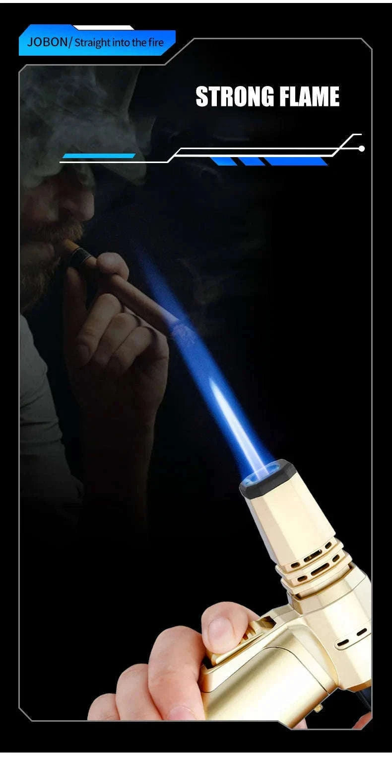 Adjustable Blue Flame Torch Lighter with 360° Rotation and Lock-White