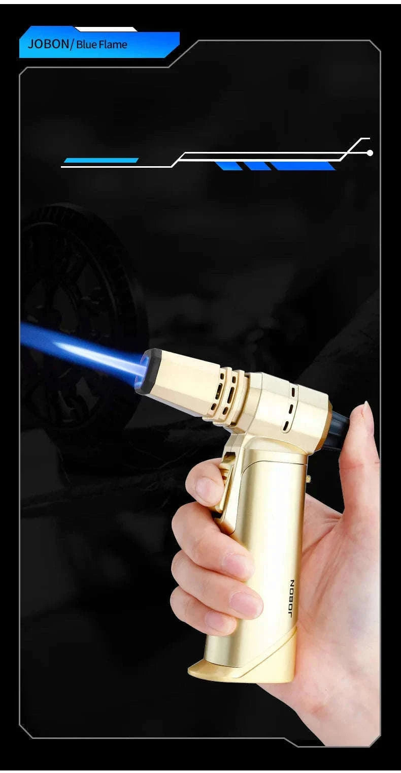 Adjustable Blue Flame Torch Lighter with 360° Rotation and Lock-White