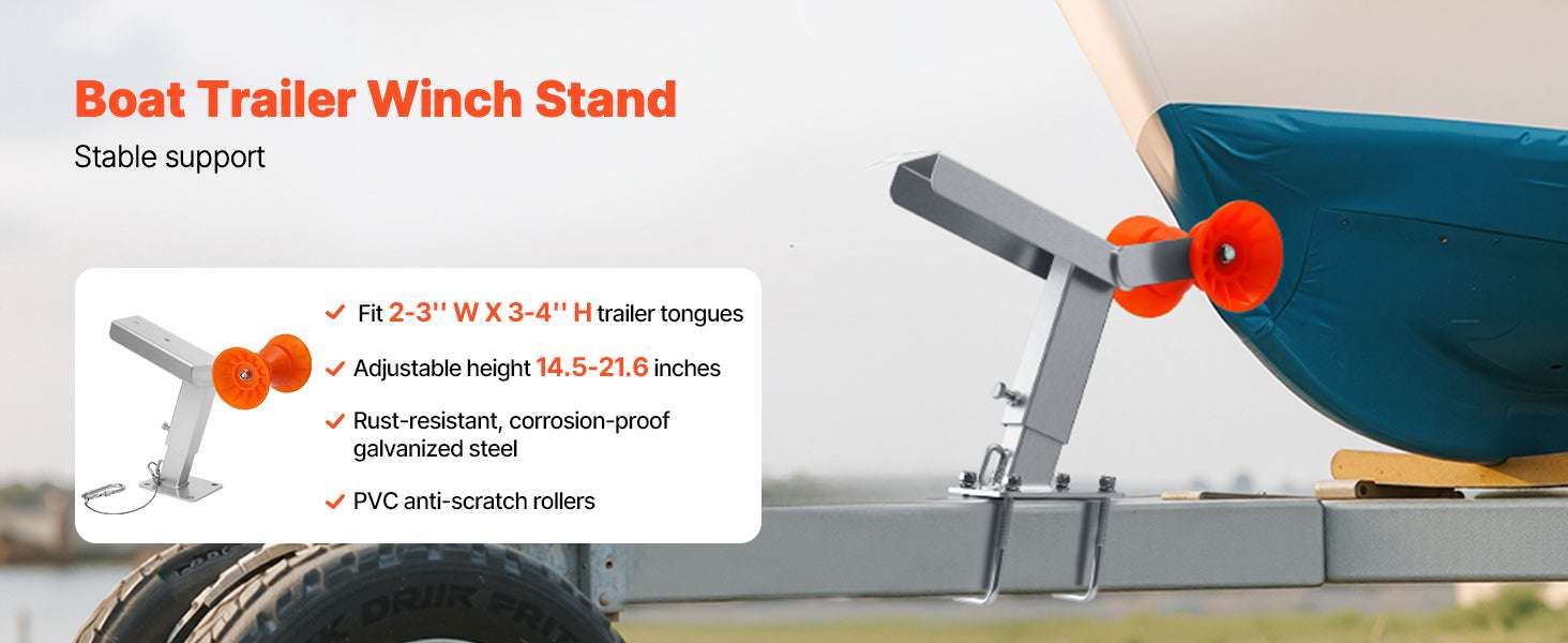 Adjustable Boat Trailer Winch Stand with Roller & U-Bolts-14.3-21.6in Height / United States