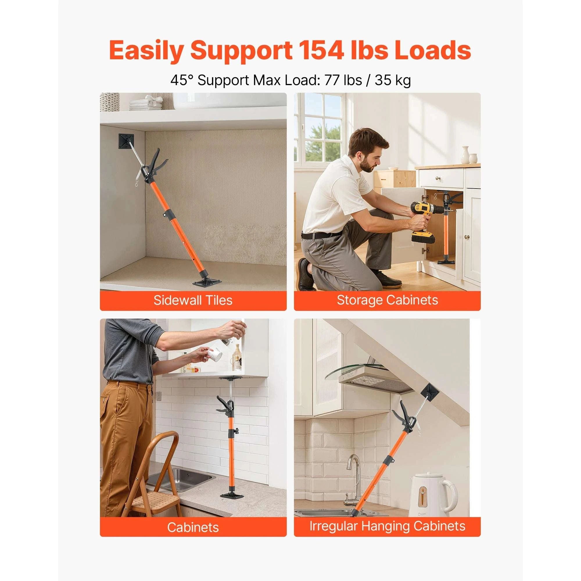 Adjustable Cabinet Jack Support Pole 19–114in Steel Lift Rod-2 pcs 45-114inch / United States