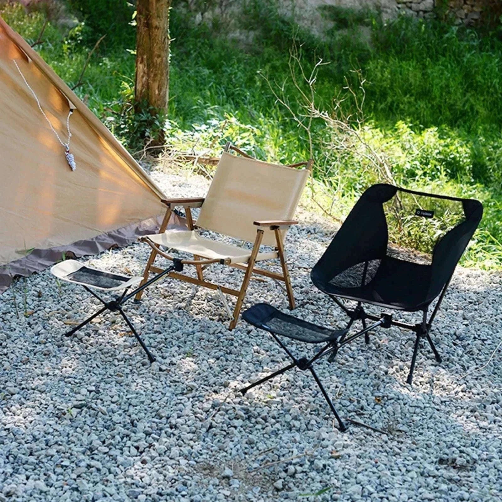 Adjustable Camping Chair Foot Rest Stool with 40–70cm Support-Khaki