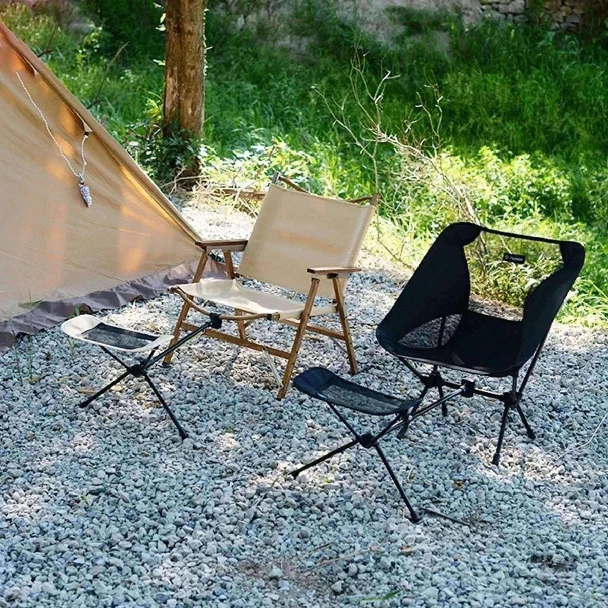 Adjustable Camping Chair Foot Rest Stool with 40–70cm Support-Khaki