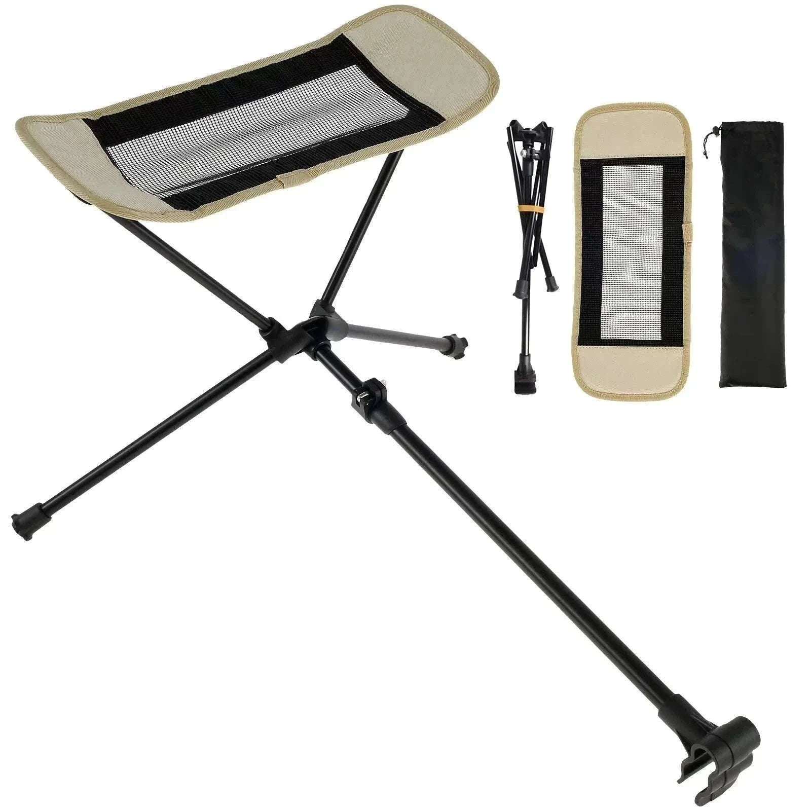 Adjustable Camping Chair Foot Rest Stool with 40–70cm Support-Khaki