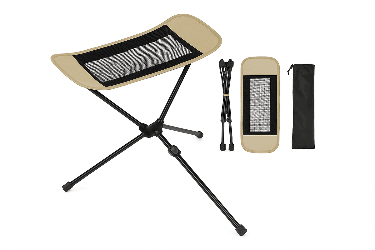 Adjustable Camping Chair Foot Rest Stool with 40–70cm Support-Khaki
