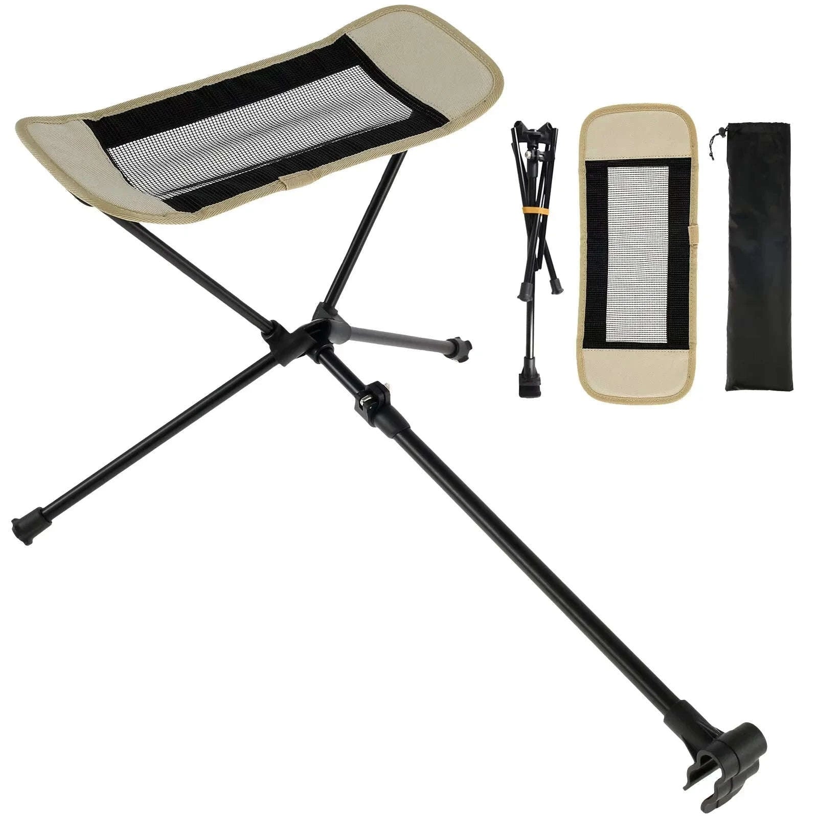 Adjustable Camping Chair Foot Rest Stool with 40–70cm Support-Khaki