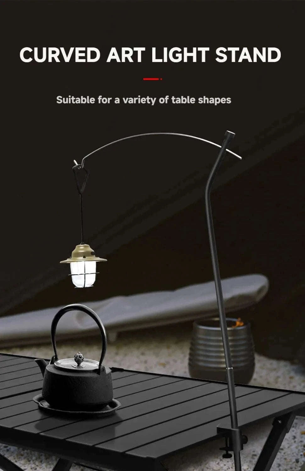 Adjustable Camping Lamp Stand Hook with 360° Positioning-Slivery