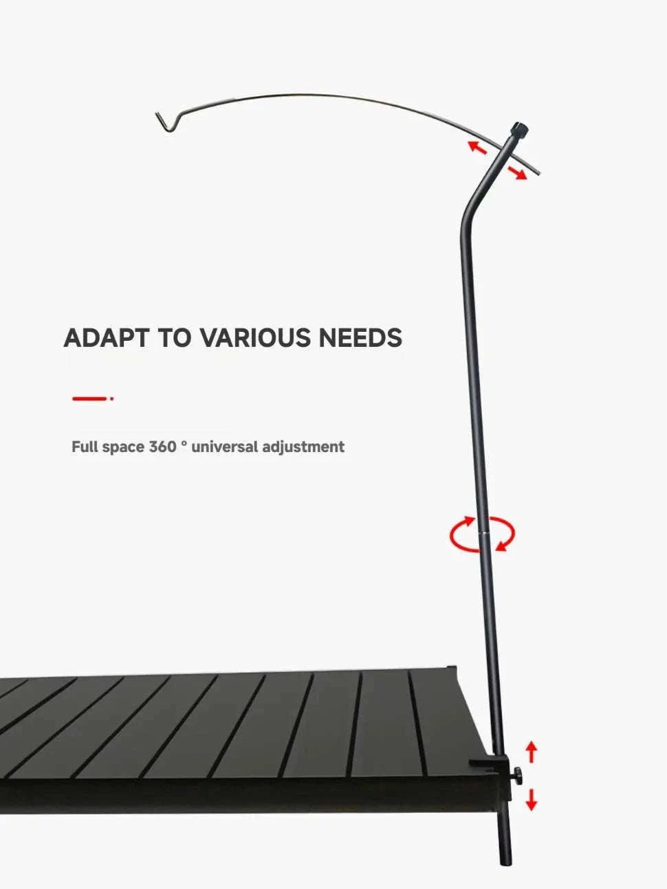 Adjustable Camping Lamp Stand Hook with 360° Positioning-Slivery