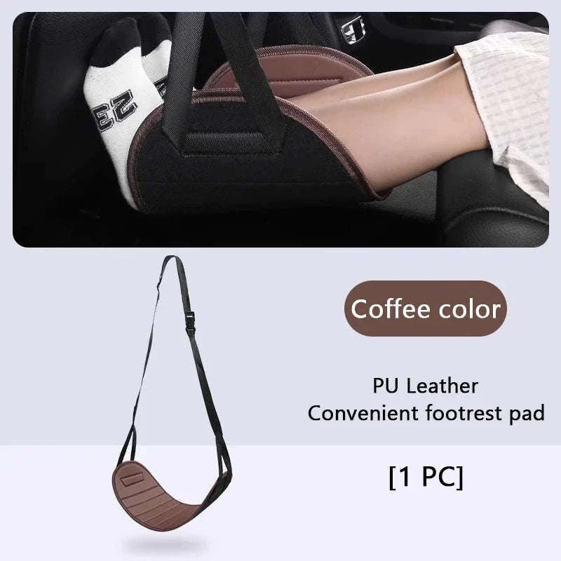 Adjustable Car Hanging Footrest Pad for Travel Comfort-Brown