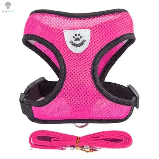 Adjustable Cat Harness Vest with Leash – Breathable, Secure, Comfortable Fit-ROSE RED / M