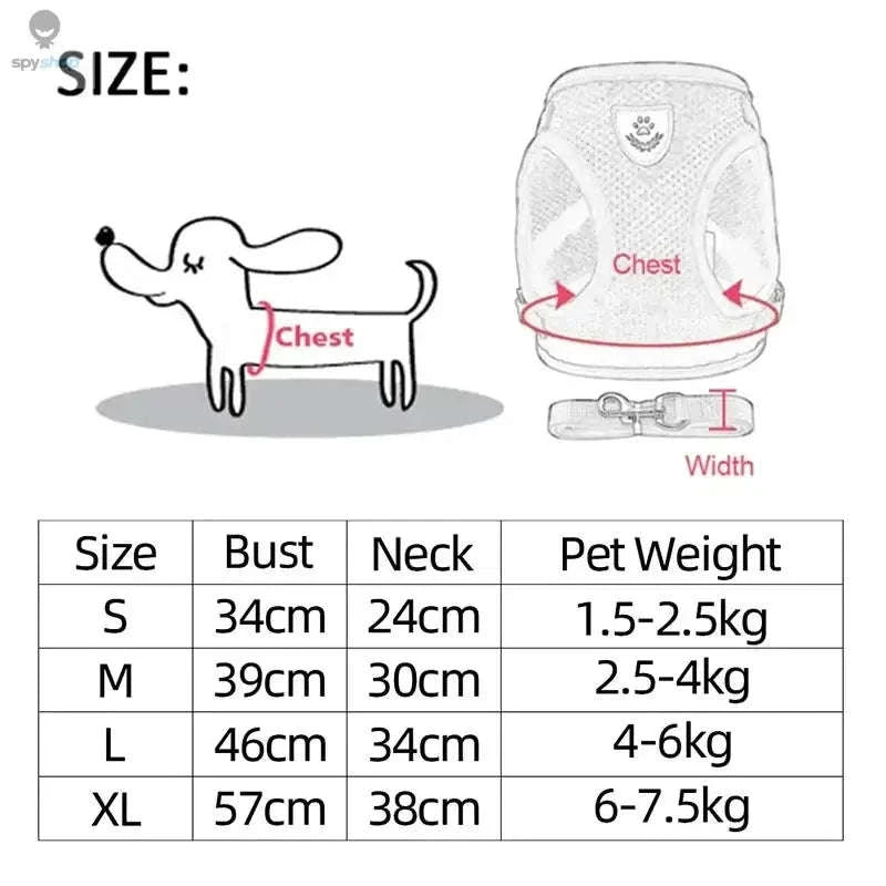 Adjustable Cat Harness Vest with Leash – Breathable, Secure, Comfortable Fit-ROSE RED / M