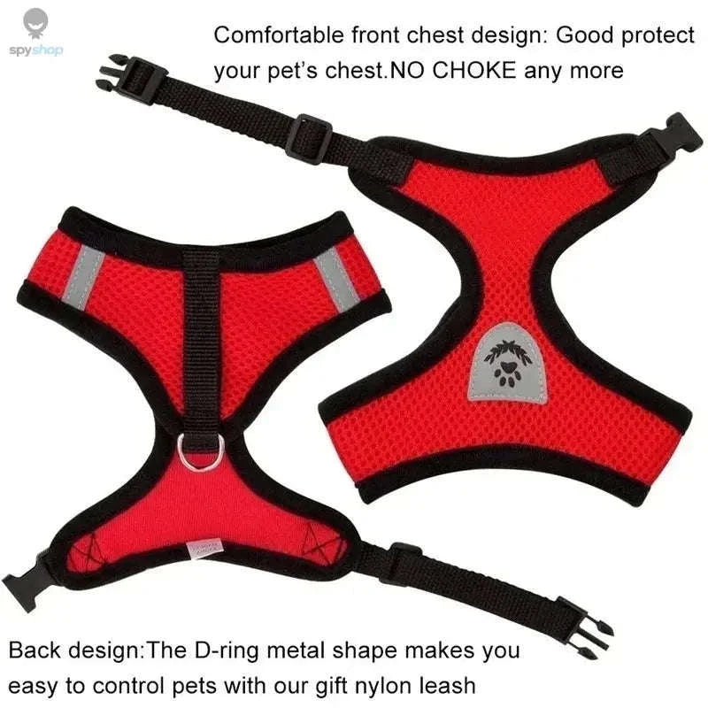 Adjustable Cat Harness Vest with Leash – Breathable, Secure, Comfortable Fit-ROSE RED / M