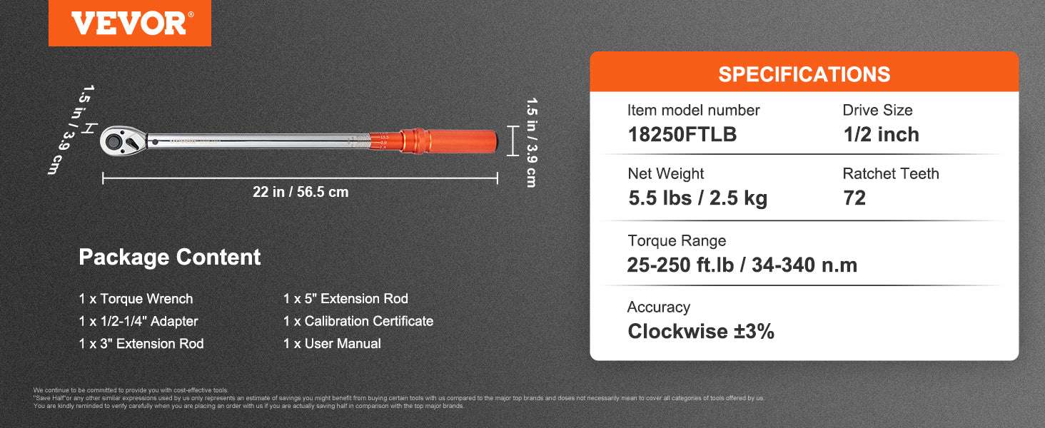 Adjustable Click Torque Wrench Set with Dual Scale Precision-20-200 ft-lb / spain