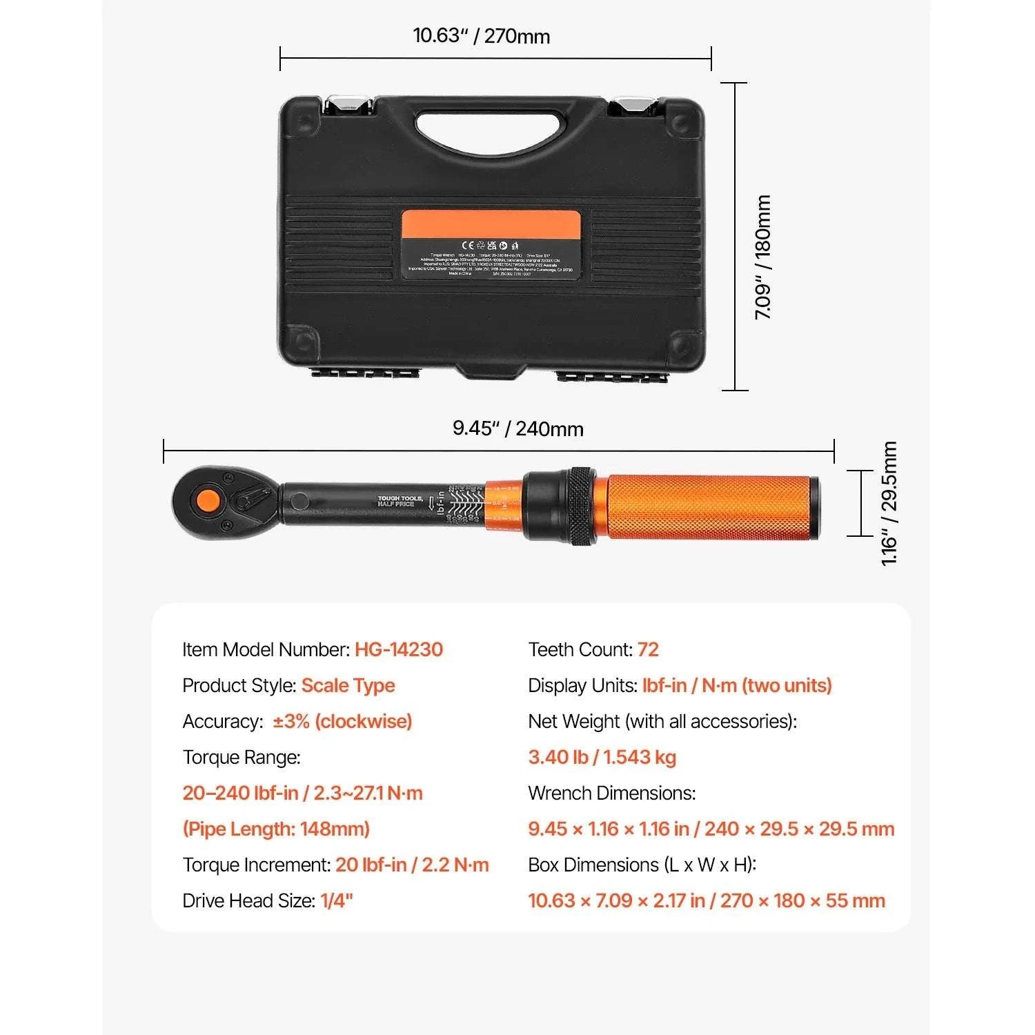Adjustable Click Torque Wrench Set with Dual Scale Precision-20-200 ft-lb / spain
