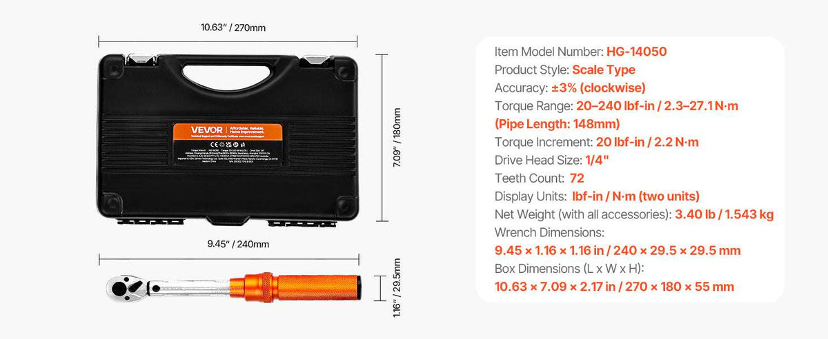 Adjustable Click Torque Wrench Set with Dual Scale Precision-3.7-44.3 ft-lb / United States