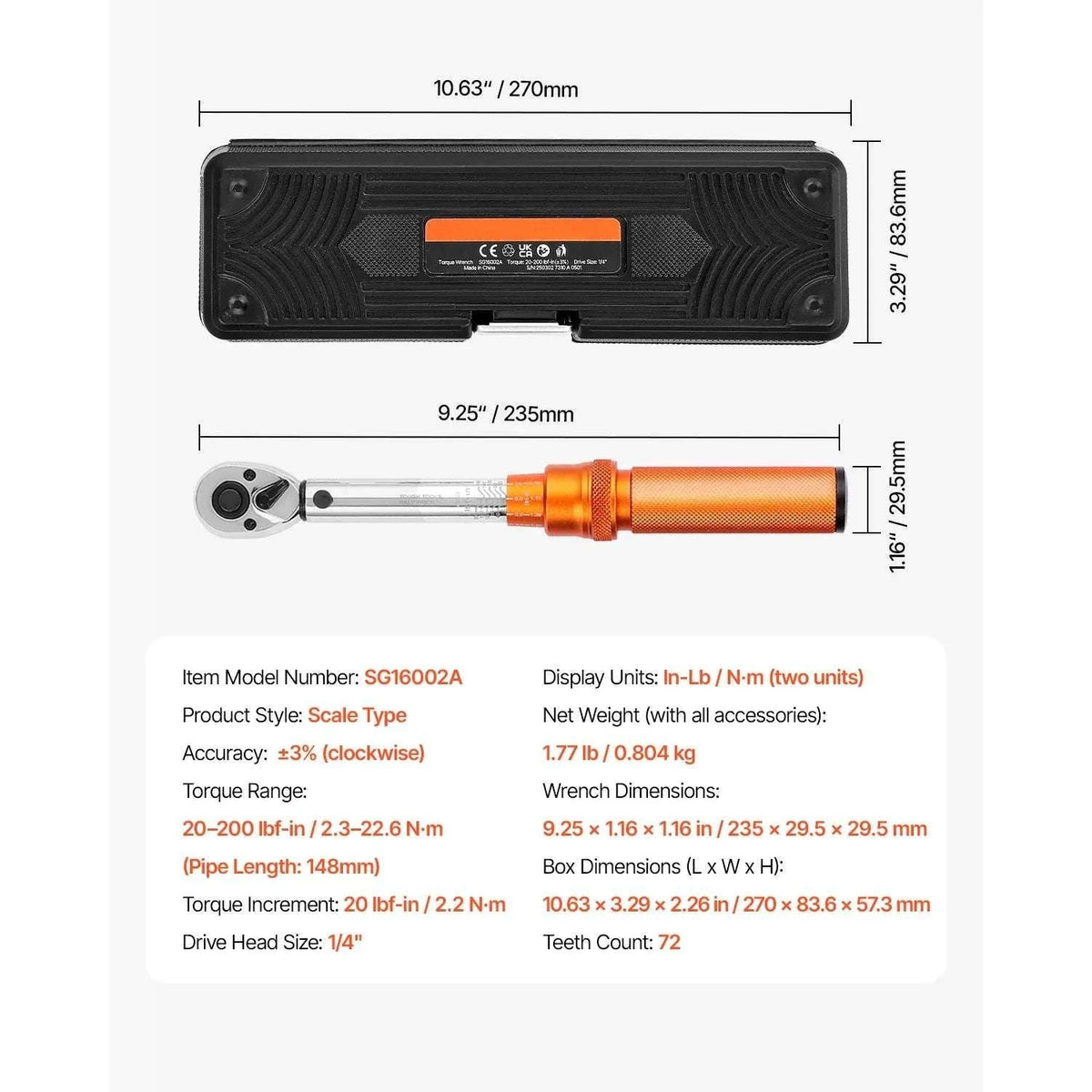Adjustable Click Torque Wrench Set with Dual Scale Precision-3.7-44.3 ft-lb / United States