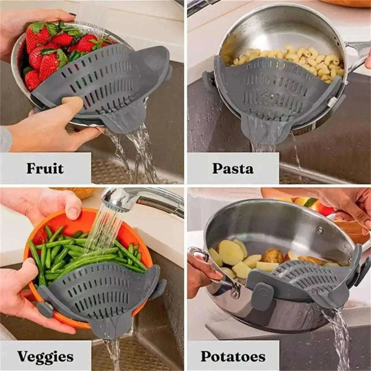 Adjustable Clip-On Pot Strainer for Fast, Hands-Free Draining-green